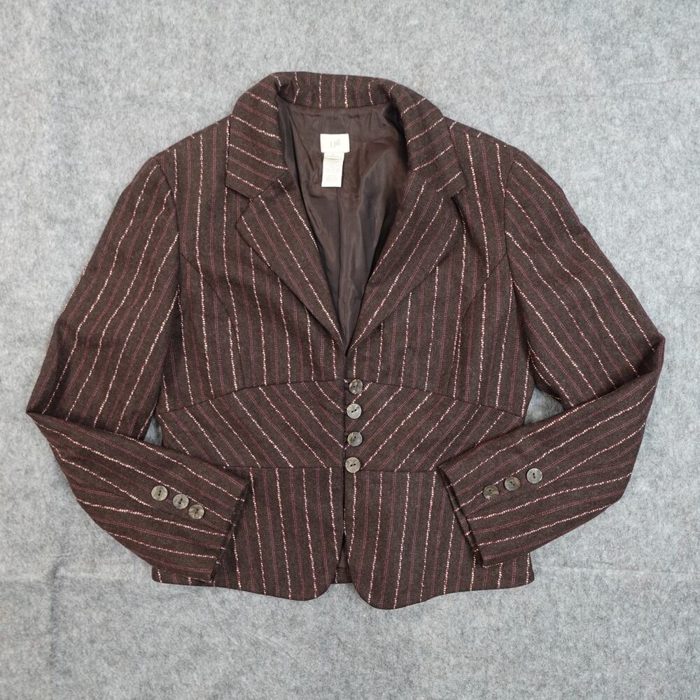 Vintage J. Jill Blazer Womens 8 Petite Wool Brown Striped Casual Office Career